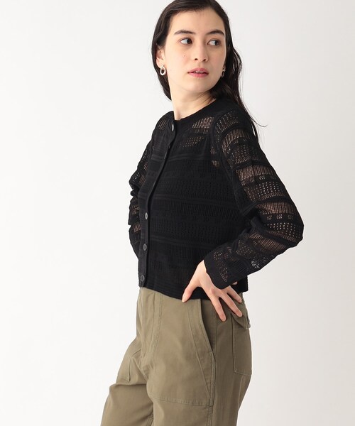 OPAQUE.CLIP（オペークドットクリップ）の「◆スカシ柄編みニットカーディガン【洗える】（カーディガン/ボレロ・レディース・ホワイト系/ブラック/ダークオレンジ・00）」の16枚目の写真