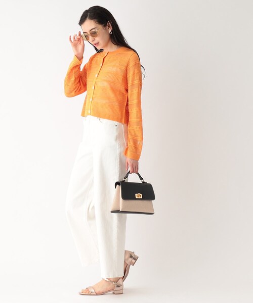 OPAQUE.CLIP（オペークドットクリップ）の「◆スカシ柄編みニットカーディガン【洗える】（カーディガン/ボレロ・レディース・ホワイト系/ブラック/ダークオレンジ・00）」の19枚目の写真