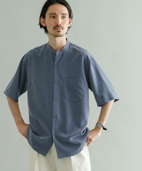 URBAN RESEARCH（アーバンリサーチ）の「『Sサイズあり』パウダーポプリンショートスリーブバンドカラーシャツ（シャツ/ブラウス・メンズ・ブルー/ミント/ブラウン/チャコールグレー・LARGE/MEDIUM/SMALL）」の5枚目の写真