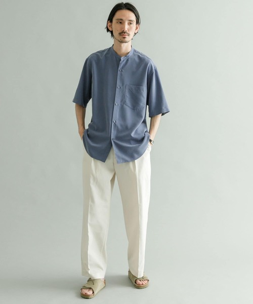 URBAN RESEARCH（アーバンリサーチ）の「『Sサイズあり』パウダーポプリンショートスリーブバンドカラーシャツ（シャツ/ブラウス・メンズ・ブルー/ミント/ブラウン/チャコールグレー・LARGE/MEDIUM/SMALL）」の7枚目の写真