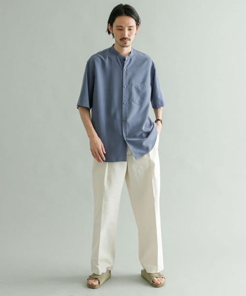 URBAN RESEARCH（アーバンリサーチ）の「『Sサイズあり』パウダーポプリンショートスリーブバンドカラーシャツ（シャツ/ブラウス・メンズ・ブルー/ミント/ブラウン/チャコールグレー・LARGE/MEDIUM/SMALL）」の8枚目の写真