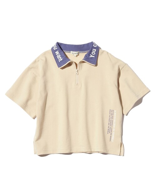 SHOO・LA・RUE(シューラルー)の「◆【110-140cm】ミニ裏毛ハーフジップ五分袖プルオーバー(ポロシャツ・キッズ・ブラック/ライトベージュ・11/12/13/14)」の2枚目の写真