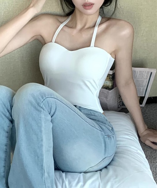 FREE STYLISTS(フリー スタイリスト)の「YUGA_YGMC カップ付き バックコンシャス ストラップキャミソール(キャミソール・レディース・ホワイト/ブラック・FREE)」の3枚目の写真