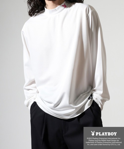 PLAYBOY（プレイボーイ）の「PLAYBOY High neck long sleeve innerwear / ハイネック長袖インナー（Tシャツ/カットソー・メンズ・ホワイト/チャコールグレー/ブラック/ダークグレー/チャコール/ホワイト系/ホワイト系1/ブラック系/ブラック系1・XL/M/L）」の2枚目の写真