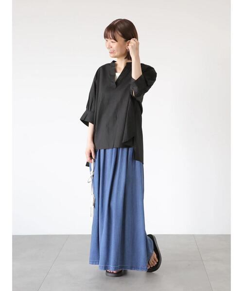 Lugnoncure（ルノンキュール）の「タイプライタースキッパーシャツ（シャツ/ブラウス・レディース・ブラック/オフホワイト/キャメル・F）」の9枚目の写真