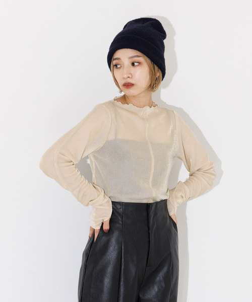 NOMINE（ノミネ）の「シアーラメメロウ2WAYプルオーバー（Tシャツ/カットソー・レディース・ブラック/ゴールド/グレイッシュベージュ/ベージュ・フリー）」の16枚目の写真