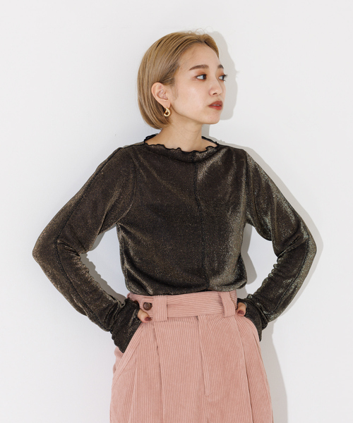 NOMINE（ノミネ）の「シアーラメメロウ2WAYプルオーバー（Tシャツ/カットソー・レディース・ブラック/ゴールド/グレイッシュベージュ/ベージュ・フリー）」の18枚目の写真