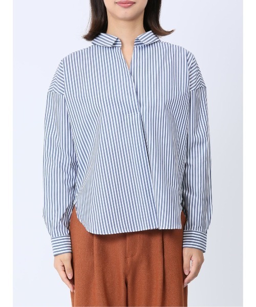 m.f.editorial(エムエフエディトリアル)の「【WEB限定販売】m.f.エディトリアル レディース 形態安定 スキッパープルオーバー長袖ブラウス(ビジネスシャツ・レディース・ホワイト/ネイビー・S/LARGE/MEDIUM)」の15枚目の写真