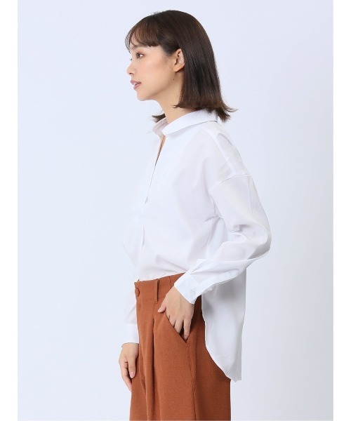 m.f.editorial(エムエフエディトリアル)の「【WEB限定販売】m.f.エディトリアル レディース 形態安定 スキッパープルオーバー長袖ブラウス(ビジネスシャツ・レディース・ホワイト/ネイビー・S/LARGE/MEDIUM)」の6枚目の写真