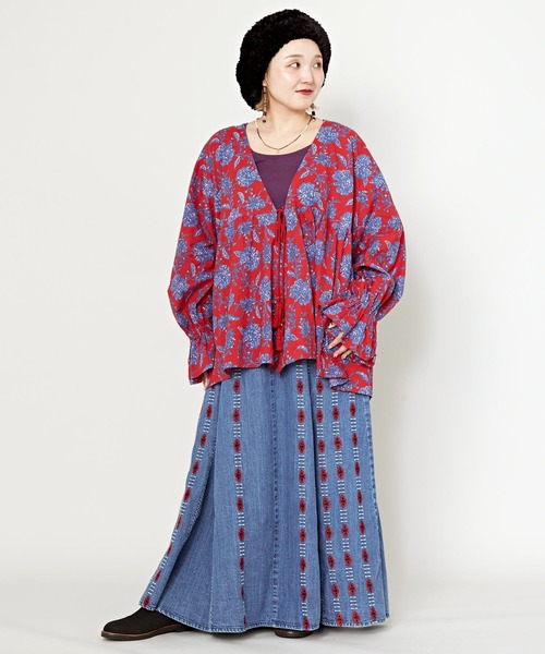 チャイハネ（チャイハネ）の「【チャイハネ】ソンデニ刺繍スカート（デニムスカート・レディース・ライトブルー/ダークブルー・FREE）」の8枚目の写真