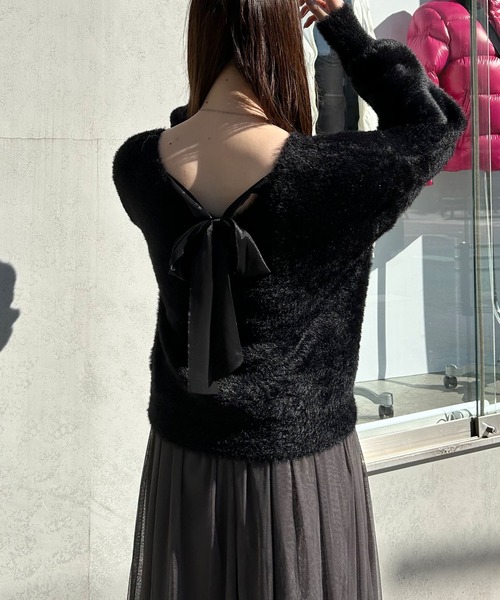 INGNI(イング)の「Backリボンフェザーヤーンニット(ニット/セーター・レディース・ライトグレー/ピンク/ブラック/オフホワイト・M)」の15枚目の写真