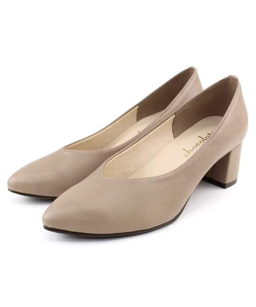 晴雨兼用 アーモンドトゥ Vカット ストレッチパンプス【日本製】（パンプス）｜chocolates（チョコラテス）