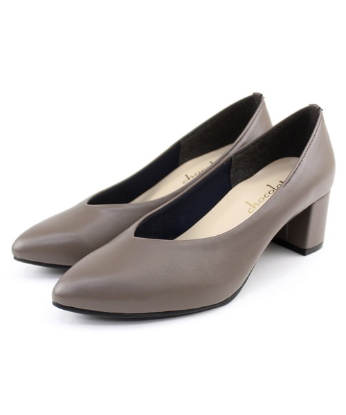 晴雨兼用 アーモンドトゥ Vカット ストレッチパンプス【日本製】（パンプス）｜chocolates（チョコラテス）