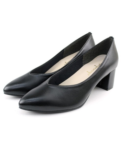 晴雨兼用 アーモンドトゥ Vカット ストレッチパンプス【日本製】（パンプス）｜chocolates（チョコラテス）