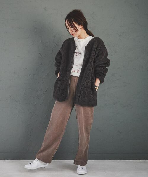 coen（コーエン）の「【WEB限定】BLEU DE VERDUN（ブルーデバードン）別注ボアジャケット（ノーカラージャケット・レディース・オフホワイト/ダークグレー・M/L）」の4枚目の写真