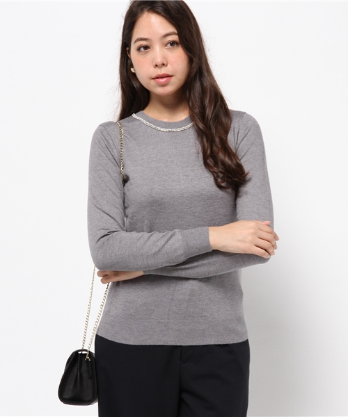 NATURAL BEAUTY BASIC（ナチュラルビューティーベーシック）の「ビジューニット（ニット/セーター・レディース・ボルドー/ブラック系その他/グレー・MEDIUM）」の2枚目の写真