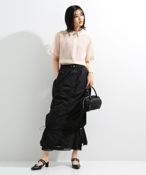 Ray BEAMS(レイビームス)の「Ray BEAMS / メッシュ レイヤー ドロスト スカート(スカート・レディース・ブラック/アイボリー・0/1)」の4枚目の写真