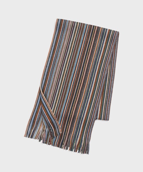 LANVIN en Bleu（ランバンオンブルー）の「マルチストライプ ラッセル マフラー（マフラー・メンズ・ブラウン/ブラック・FREE）」の5枚目の写真