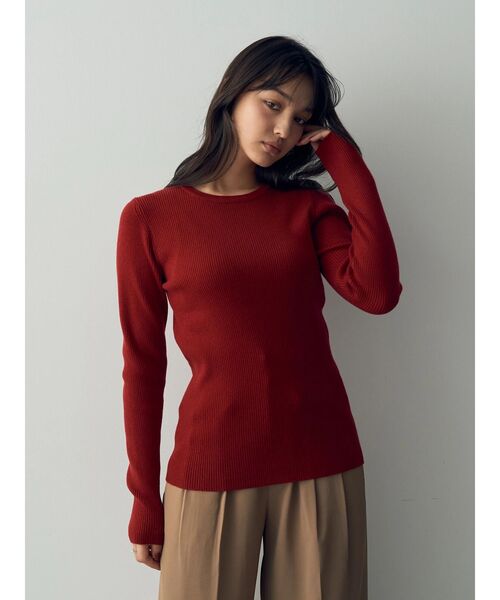 YECCA VECCA（イェッカヴェッカ）の「クルーネックリブ編みニット（ニット/セーター・レディース・ブラック/ベージュ/レッド/オフホワイト・FREE）」の15枚目の写真