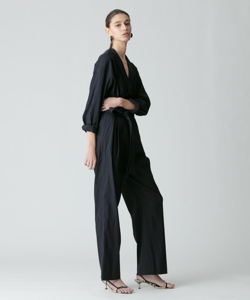 MARELLA リネンジャンプスーツ　オールインワン　黒　M相当　ノースリーブ ベアトップジャンプスーツ(サロペット・オールインワン