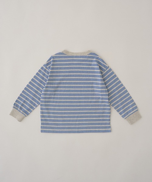 b・ROOM（ビールーム）の「【型崩れしないやわらかコットン】裾スリットプリントボーダー長袖Tシャツ（Tシャツ/カットソー・キッズ・ベージュ/グレイッシュブルー/ライラック/モスグリーン/レッド/ネイビー・110cm/120cm/130cm/140cm/150cm/100cm）」の18枚目の写真