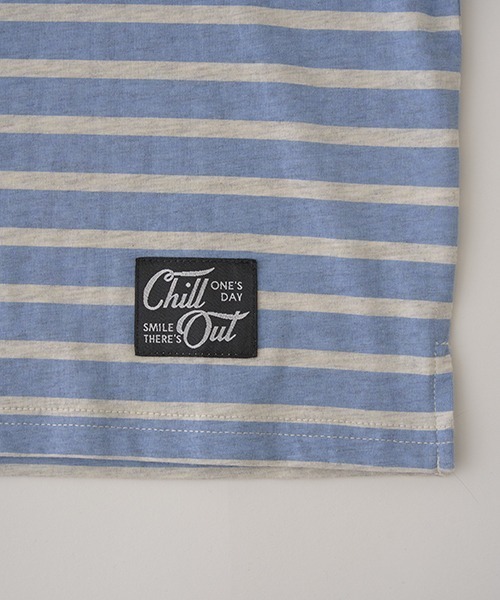 b・ROOM（ビールーム）の「【型崩れしないやわらかコットン】裾スリットプリントボーダー長袖Tシャツ（Tシャツ/カットソー・キッズ・ベージュ/グレイッシュブルー/ライラック/モスグリーン/レッド/ネイビー・110cm/120cm/130cm/140cm/150cm/100cm）」の21枚目の写真