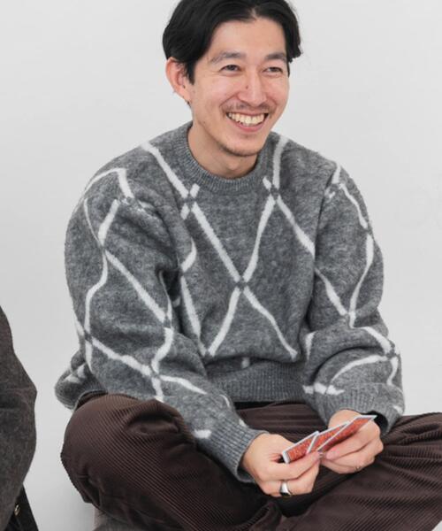 ITEMS URBANRESEARCH（アイテムズ アーバンリサーチ）の「ウォッシャブル ラインダイヤ シャギーニット（ニット/セーター・メンズ・イエロー/ブラック/グレー・MEDIUM/LARGE）」の3枚目の写真
