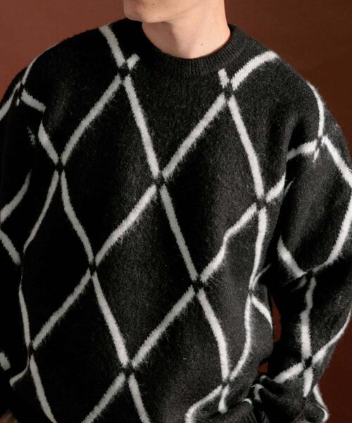 ITEMS URBANRESEARCH（アイテムズ アーバンリサーチ）の「ウォッシャブル ラインダイヤ シャギーニット（ニット/セーター・メンズ・イエロー/ブラック/グレー・MEDIUM/LARGE）」の4枚目の写真