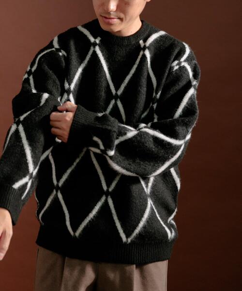 ITEMS URBANRESEARCH（アイテムズ アーバンリサーチ）の「ウォッシャブル ラインダイヤ シャギーニット（ニット/セーター・メンズ・イエロー/ブラック/グレー・MEDIUM/LARGE）」の14枚目の写真