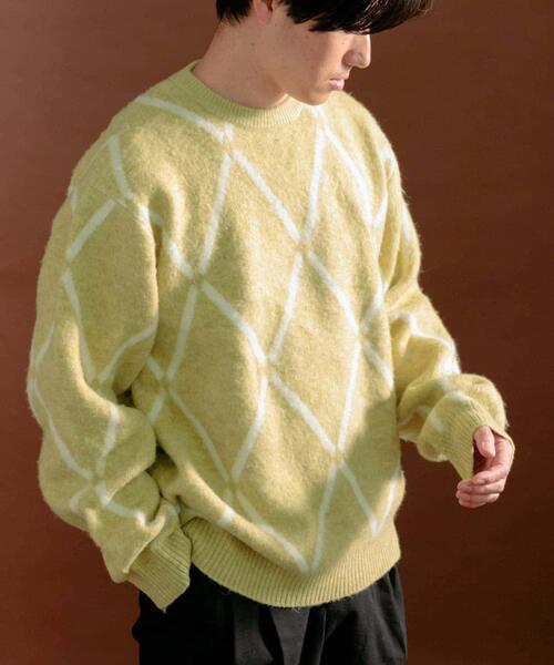ITEMS URBANRESEARCH（アイテムズ アーバンリサーチ）の「ウォッシャブル ラインダイヤ シャギーニット（ニット/セーター・メンズ・イエロー/ブラック/グレー・MEDIUM/LARGE）」の5枚目の写真