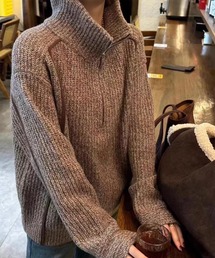 ハーフジップミックスカラー糸ニットプルオーバー