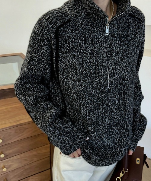 LYEON(リヨン)の「ハーフジップミックスカラー糸ニットプルオーバー(ニット/セーター・レディース・ブラウン/ベージュ/ブラック・FREE)」の2枚目の写真