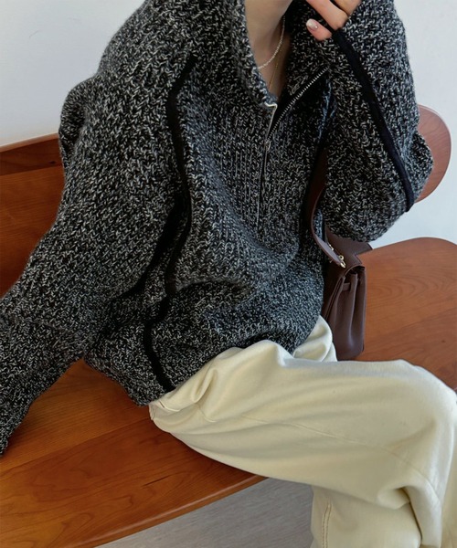 LYEON(リヨン)の「ハーフジップミックスカラー糸ニットプルオーバー(ニット/セーター・レディース・ブラウン/ベージュ/ブラック・FREE)」の11枚目の写真