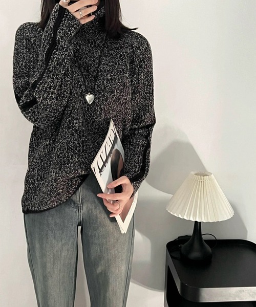 LYEON(リヨン)の「ハーフジップミックスカラー糸ニットプルオーバー(ニット/セーター・レディース・ブラウン/ベージュ/ブラック・FREE)」の12枚目の写真