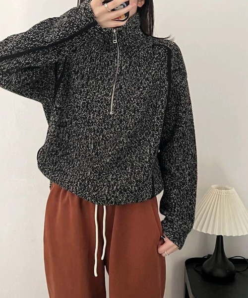 LYEON(リヨン)の「ハーフジップミックスカラー糸ニットプルオーバー(ニット/セーター・レディース・ブラウン/ベージュ/ブラック・FREE)」の8枚目の写真