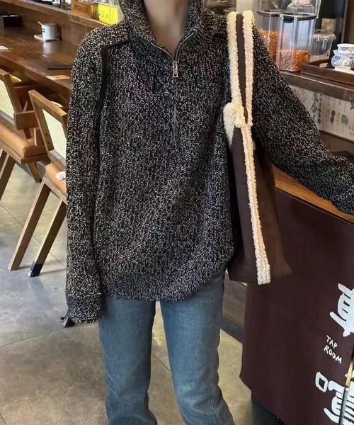 LYEON(リヨン)の「ハーフジップミックスカラー糸ニットプルオーバー(ニット/セーター・レディース・ブラウン/ベージュ/ブラック・FREE)」の13枚目の写真