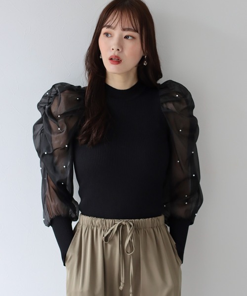 BLUEEAST(ブルーイースト)の「パールシアースリーブニット(ニット/セーター・レディース・ブラック/ホワイト/ピンク・MEDIUM)」の16枚目の写真