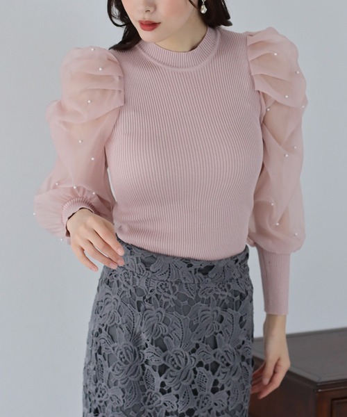 BLUEEAST(ブルーイースト)の「パールシアースリーブニット(ニット/セーター・レディース・ブラック/ホワイト/ピンク・MEDIUM)」の21枚目の写真