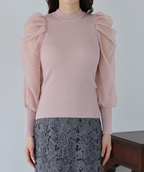 BLUEEAST(ブルーイースト)の「パールシアースリーブニット(ニット/セーター・レディース・ブラック/ホワイト/ピンク・MEDIUM)」の14枚目の写真