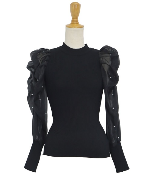 BLUEEAST(ブルーイースト)の「パールシアースリーブニット(ニット/セーター・レディース・ブラック/ホワイト/ピンク・MEDIUM)」の9枚目の写真