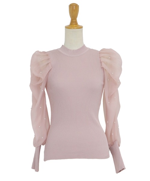 BLUEEAST(ブルーイースト)の「パールシアースリーブニット(ニット/セーター・レディース・ブラック/ホワイト/ピンク・MEDIUM)」の15枚目の写真