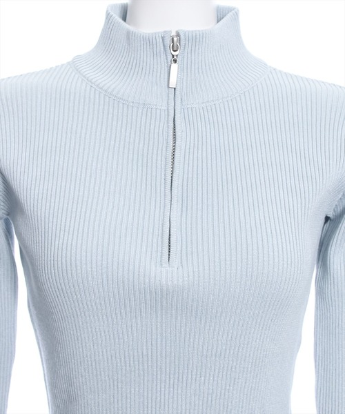 clear(クリア)の「ハーフジップリブ長袖ニットトップス(ニット/セーター・レディース・サックスブルー/ブラック/グレー・F)」の6枚目の写真