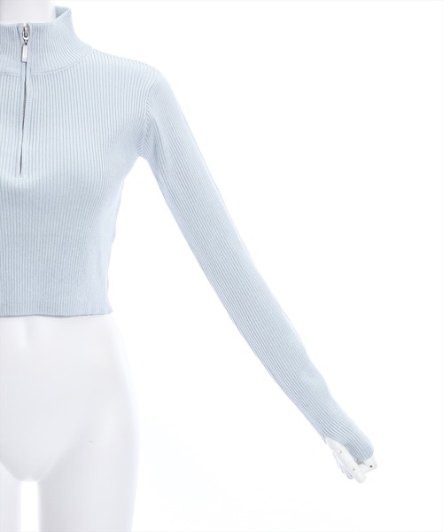 clear(クリア)の「ハーフジップリブ長袖ニットトップス(ニット/セーター・レディース・サックスブルー/ブラック/グレー・F)」の7枚目の写真