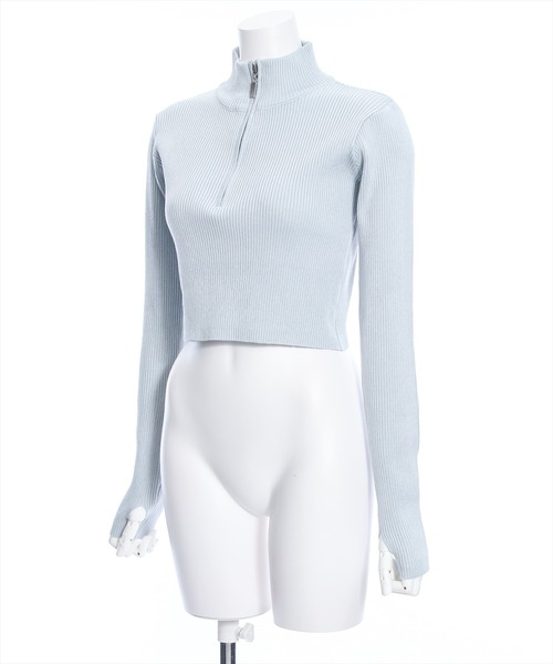 clear(クリア)の「ハーフジップリブ長袖ニットトップス(ニット/セーター・レディース・サックスブルー/ブラック/グレー・F)」の11枚目の写真