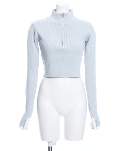 clear(クリア)の「ハーフジップリブ長袖ニットトップス(ニット/セーター・レディース・サックスブルー/ブラック/グレー・F)」の19枚目の写真