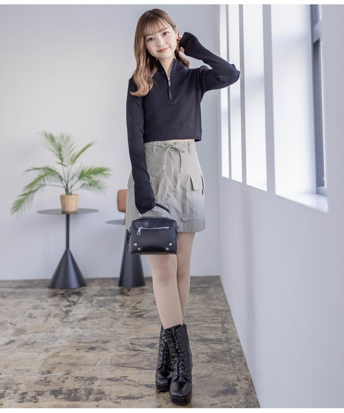 clear(クリア)の「ハーフジップリブ長袖ニットトップス(ニット/セーター・レディース・サックスブルー/ブラック/グレー・F)」の12枚目の写真