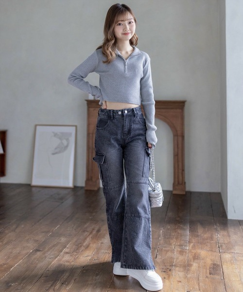 clear(クリア)の「ハーフジップリブ長袖ニットトップス(ニット/セーター・レディース・サックスブルー/ブラック/グレー・F)」の14枚目の写真