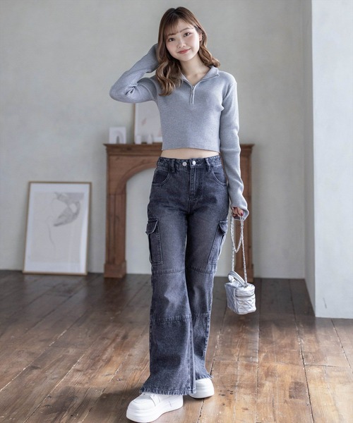 clear(クリア)の「ハーフジップリブ長袖ニットトップス(ニット/セーター・レディース・サックスブルー/ブラック/グレー・F)」の15枚目の写真