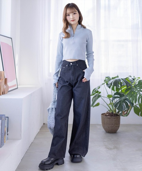 clear(クリア)の「ハーフジップリブ長袖ニットトップス(ニット/セーター・レディース・サックスブルー/ブラック/グレー・F)」の16枚目の写真