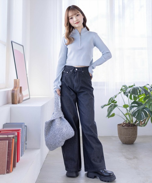 clear(クリア)の「ハーフジップリブ長袖ニットトップス(ニット/セーター・レディース・サックスブルー/ブラック/グレー・F)」の17枚目の写真